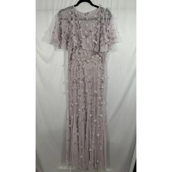 NWT $698 Mac Duggal [ 10 ] Embellished Cape Sleeve Trumpet Gown in Lilac Purple‎ - Picture 8 of 16